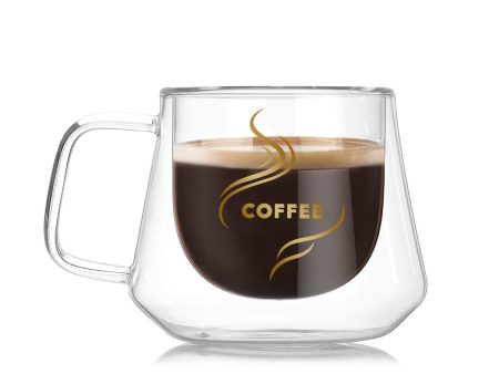 Taza de café aislada de vidrio de doble pared con asa, diseño elegante y resistente al calor Reacondicionado Sale