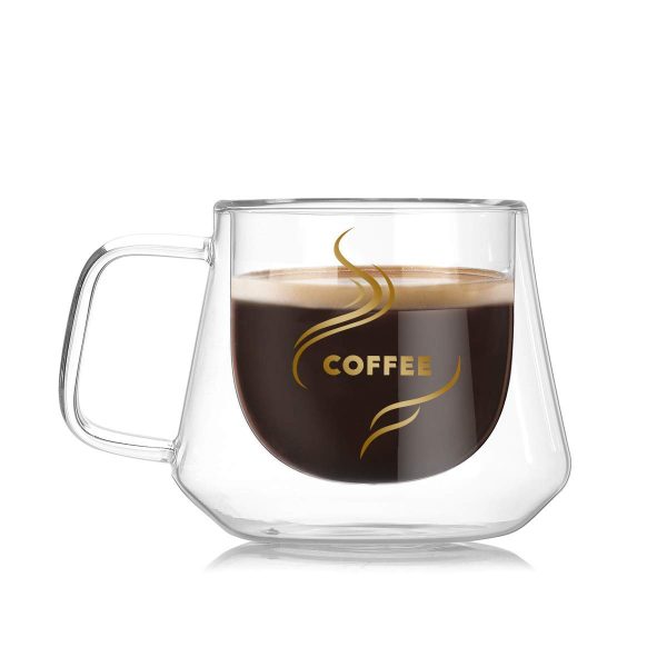 Taza de café aislada de vidrio de doble pared con asa, diseño elegante y resistente al calor Reacondicionado Sale