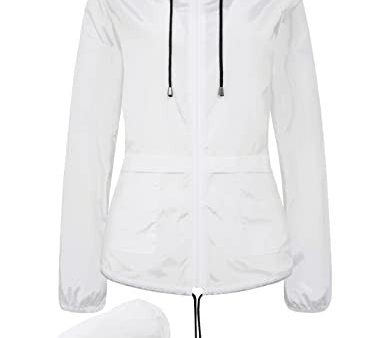 Gemyse Mujer Chaqueta Impermeable Plegable Abrigo Ligero con Capucha Transpirable a Prueba de Viento (Blanco, XL) Online Hot Sale