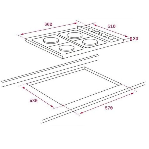 Teka - Placa de 60 cm con 4 quemadores y parrillas esmaltadas de gas natural, E 60.3 4G AL, Acero inoxidable, 3 x 60 x 51 cm Embalaje Deteriorado For Discount