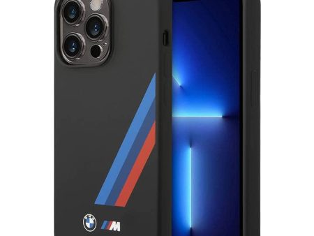 Funda de silicona líquida con rayas tricolor inclinadas y logotipo BMW para iPhone 14 Pro Online