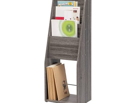 Iris Ohyama, Revistero   revistero independiente de 3 bolsillos   revistero de madera, Madera maciza, Diseño, moderno, Revistas, libros, periódicos, tabletas - Magazine Rack Slim - MR-S - Roble Gris Cheap